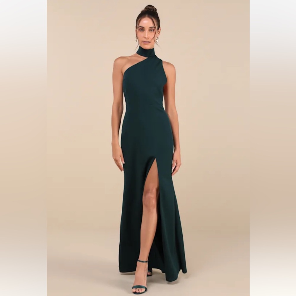 2025 Keep It Interesting Green Asymmetrical Cutout Halter Maxi Dress, size large